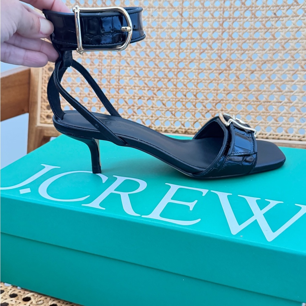 BRAND NEW JCrew Black Embossed Leather Sandals